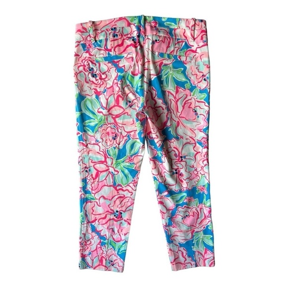 Lilly Pulitzer Women’s Flutter Blue Lucky Charm Floral Preppy Ankle Pants, Sz 6 - Picture 3 of 11